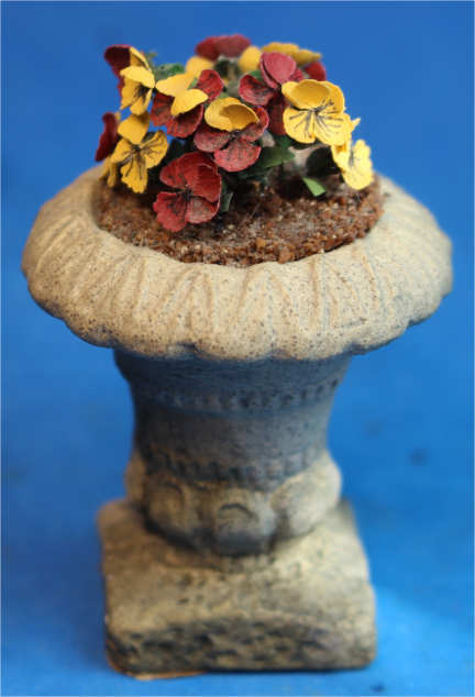Planter - faux stone with pansies - Click Image to Close
