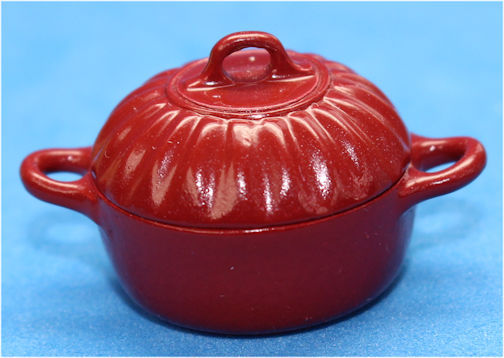 Cooking pot - round - ribbed lid -red - Click Image to Close