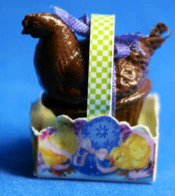 Chocolate chicken in a basket (image for) Chocolate chicken in a basket
