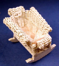 Cradle - 1/2 scale white wicker with pink trim #1