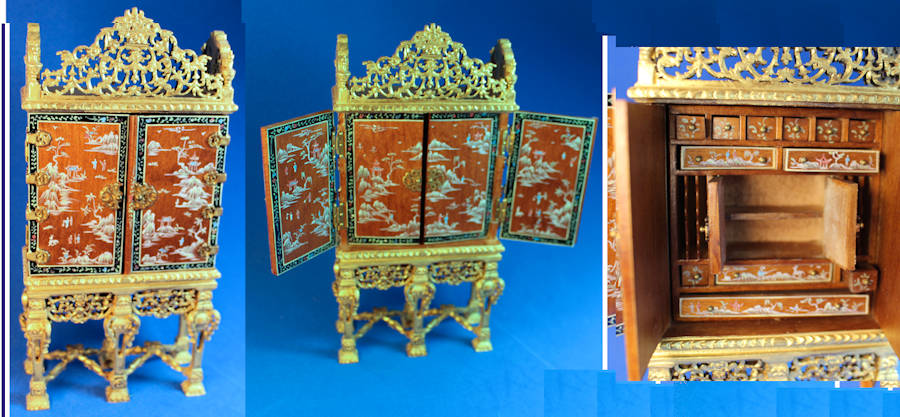 (image for) Grand estate cabinet - chinoisere with red/orangebackground