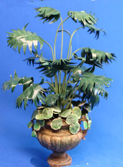 (image for) Potted palm and greenery in urn with handles